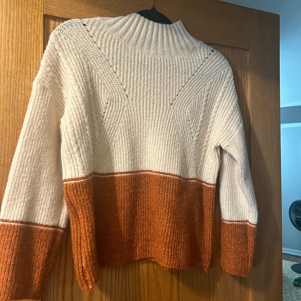 Colorblock Sweater - Cream and Orange